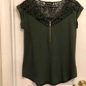 Express Short Sleeve Blouse with Black Lace